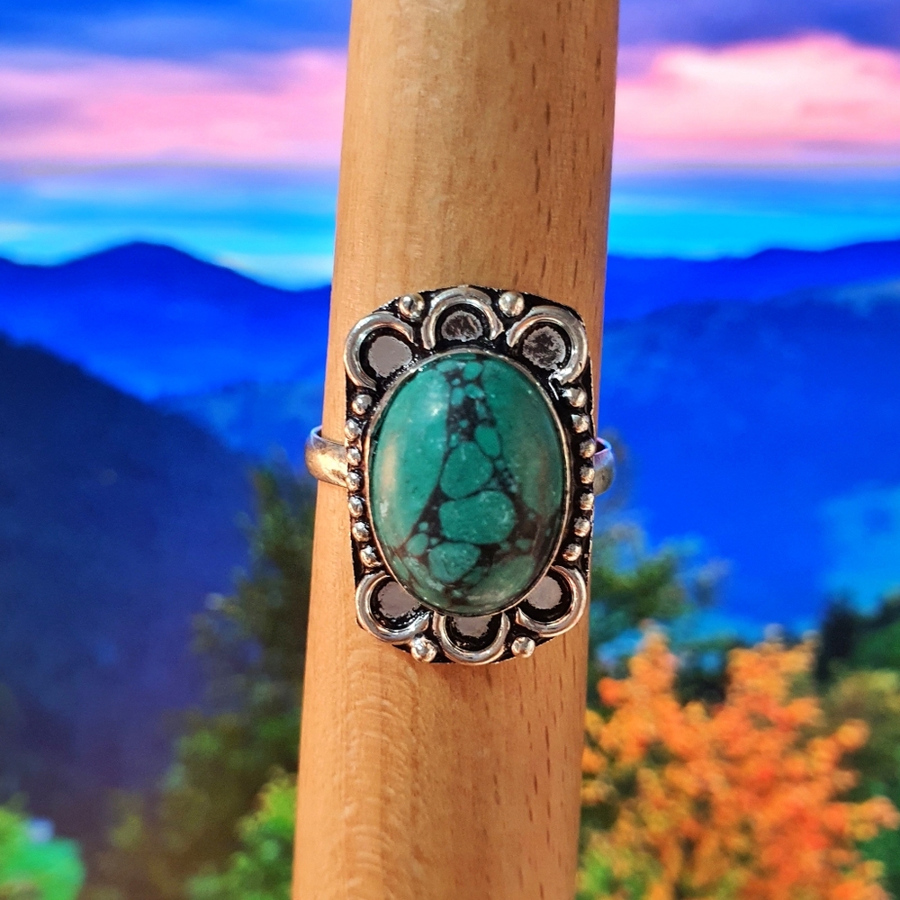 Turqouise Gemstone Sterling Silver Plated Ring Size 10